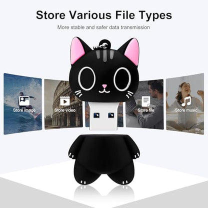 USB Flash Drives,BORLTER CLAMP Cute Flash Drive,32GB 64GB Cartoon Cat High Speed Memory Thumb Stick USB2.0 Animal Drive Character Data Storage Gift USB Disk Pendrive with Key Chain - size: 32GB