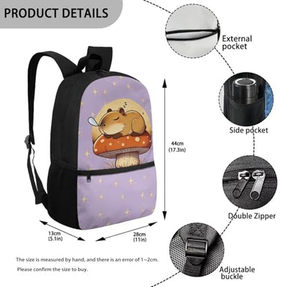 Capybara Kids School Backpack Set 5 Piece Bookbag with Lunch Bag Pencil Case and Water Bottle Carrier for Elementary and Middle School - color: Capybara