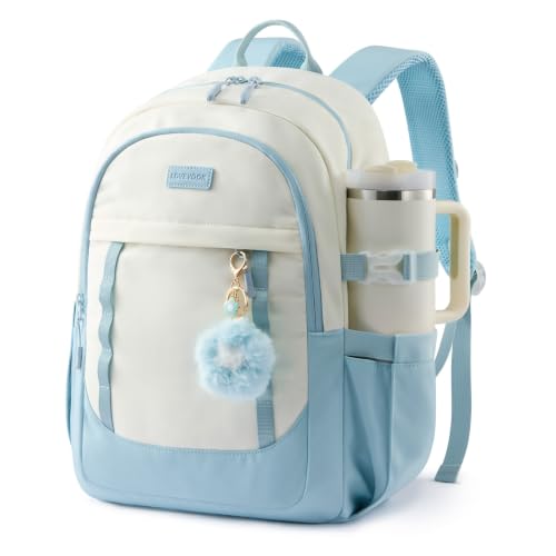 LOVEVOOK School Backpack for Teen Girl, Cute Student Bookbag Fits 17.3 Inch Laptop, Back to School Backpack Purse for Teenagers, Casual Daypack Kid Back Pack Travel Bag, Gift - color: Beige-blue, size: 17.3 Inch