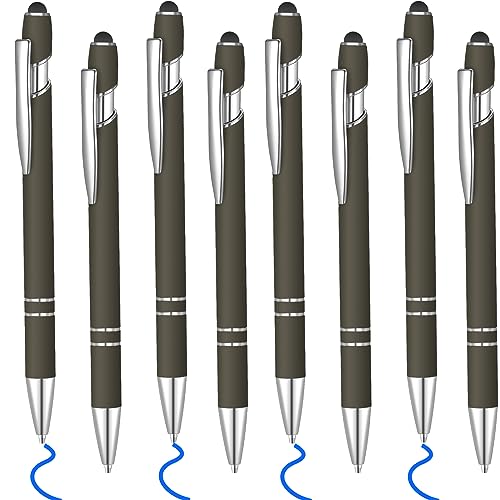 8 Pcs Blue Ink Ballpoint Pen with Stylus Tip 2 in 1 Stylus Ballpoint Pen Metal Pens Stylus Pen for Touch Screens School Office Coworkers (Coffee) - color: Coffee