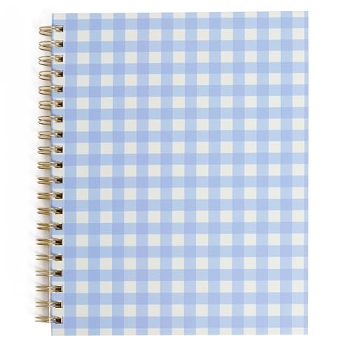 Pearhead Blue Gingham Spiral Notebook, Preppy Cottagecore Hardcover Journal for Women – 100 GSM Thick Lined Pages, Gold Foil Back Cover, Lay Flat Gold Double-Coil Binding, Tear-Away Perforations, Coquette Aesthetic Gift, 8x10.5 - color: Blue Gingham Spira
