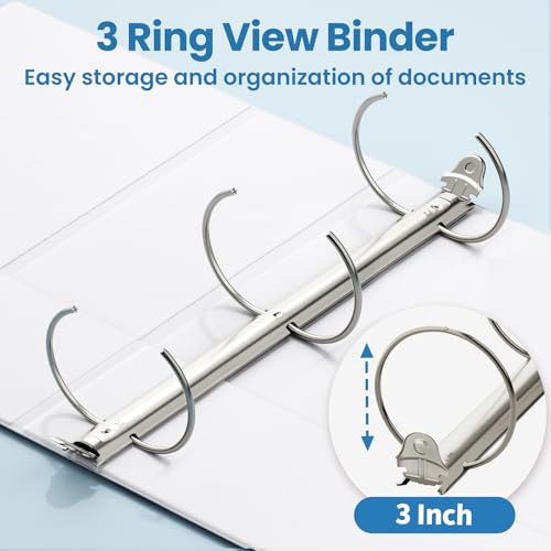 SUNEE 3 Inch Binders 3 Ring 4 Pack, PVC-Free Clear View Large Binders 3" (Fits 8.5x11 Inches) for School, Office & Home Use, White - color: White, size: 3 Inch, style: 4 Pack