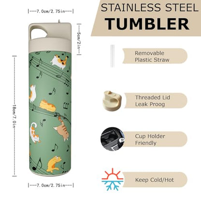 Cute Cat Loves 20oz Tumbler with Straw and Lid Gift for Boys Girls Water Bottle Travel Kettle Cup for Car Cold and Hot Stainless Steel Double Wall Insulated Student Mug (green) - color: Green