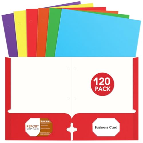Bstoyder Folders with Pockets, 120 Pack Assorted Colors, 3 Hole Punched with Business Card Slot, Letter Size File Folders for School, Office, Home - color: Multiple Colors