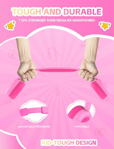 Kids Bluetooth Headphones,Toddler Headphones with Microphone,85/94dB Volume Limited,Bluetooth 5.4 Adjustable Lightweight Kids Wireless Headsets for Boy Girl Tablet Travel School - color: Pink