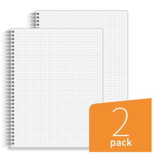 Large Graph Ruled Wirebound Spiral Notebook, 8.5 x 11 Inches, 1/4 Inch Grid (4 sq/in) Paper Pad, Premium 100gsm Ivory White Acid-Free Paper, 128 Squared/Grid Pages per Notebook (Pack of 2)