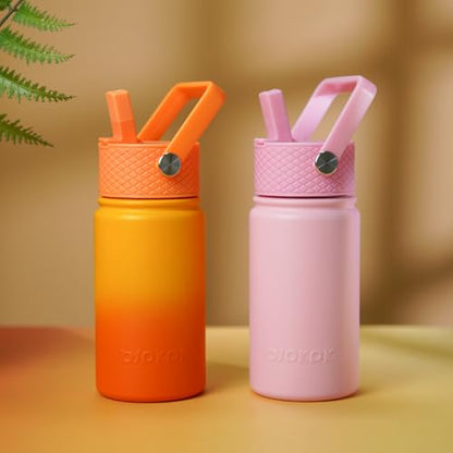 BJPKPK Insulated Water Bottle, 15oz Stainless Steel with Straw Lid | Leak Proof, BPA-Free, Vacuum Insulated, Keep Drink Cold & Hot, Metal Water Bottle for Travel, Gym, Office, Cupholder Friendly - color: Tulips, style: N-15oz-Color Lid