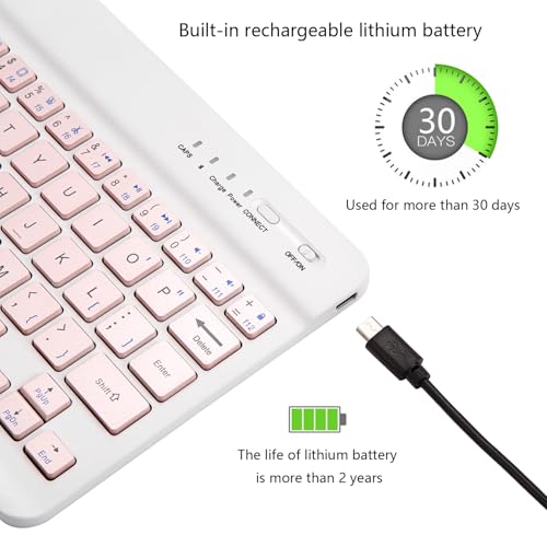 Ultra-Slim Bluetooth Keyboard Portable Mini Wireless Keyboard Rechargeable for Apple iPad iPhone Samsung Tablet Phone Smartphone iPadOS iOS Android (10 inch Pink) - color: 10 inch Pink