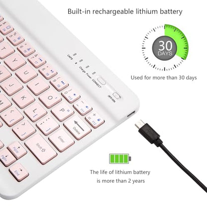 Ultra-Slim Bluetooth Keyboard Portable Mini Wireless Keyboard Rechargeable for Apple iPad iPhone Samsung Tablet Phone Smartphone iPadOS iOS Android (10 inch Pink) - color: 10 inch Pink