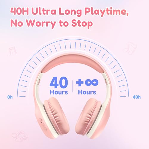 EarFun K2 Kids Bluetooth Headphones, Kids Headphones with Volume Limited, 40H Playtime, Built-in Mic, Stereo Sound, Foldable Over-Ear Headphone for School/Travel/iPad/Tablet, Pink - color: Pink