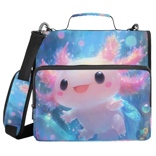 Shiny Axolotl 3 Ring Binder Bag 1.5 inch Binder Organizer with Zipper Shoulder Strap 500 Sheet Documents Storage for School Office - color: A008, size: 13.6 x 12.4 x 3.5 in