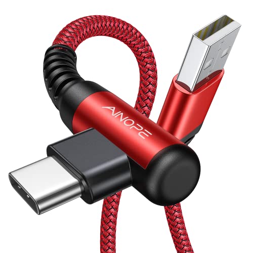 AINOPE 2-Pack USB C Cord 3.1A Fast Charge, [6.6ft+6.6ft] Type C Charging Cable Right Angle, Resistant Nylon Braided USB to USB C Cable Compatible Galaxy S10 S9 S8 Plus S21, LG V30,V20,G6 - color: Red, size: 6.6FT+6.6FT