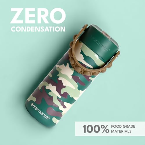 Elemental Insulated Kids Water Bottle, Stainless Steel Water Bottle with Straw Lid & Pop-It Handle, Leak-Proof Water Bottles for School, Boys or Girls, Travelling and Sports, 18oz - Green Camo - color: Green Camo