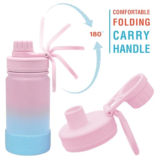 CHILLOUT LIFE 12oz Kids Insulated Stainless Steel Water Bottle with Leak Proof Spout Lid & 144 Stickers - color: Cotton Candy, style: 12 oz
