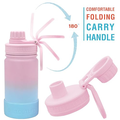 CHILLOUT LIFE 12oz Kids Insulated Stainless Steel Water Bottle with Leak Proof Spout Lid & 144 Stickers - color: Cotton Candy, style: 12 oz