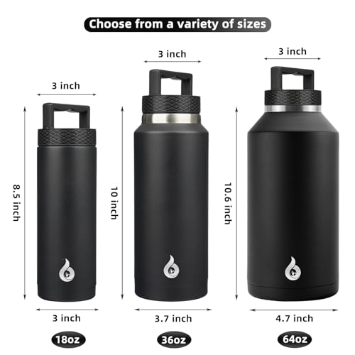 BJPKPK Insulated Water Bottles, Dishwasher Safe 18 oz Water Bottle with Handle, Leakproof BPA Free Thermal Flasks, Stainless Steel Jug for Sports, Black - color: Black, style: 18oz