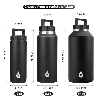 BJPKPK Insulated Water Bottles, Dishwasher Safe 18 oz Water Bottle with Handle, Leakproof BPA Free Thermal Flasks, Stainless Steel Jug for Sports, Black - color: Black, style: 18oz
