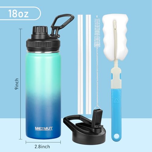 MEZMUT 18oz Insulated Water Bottle with Straw&2 Lids Stainless Steel Water Bottles Kids Metal Thermos Water Bottle Cup for School Vacuum Insulated Bottles Leak-Proof Travel Cup (Gradient Blue) - color: Gradient Blue, size: 18 Ounces