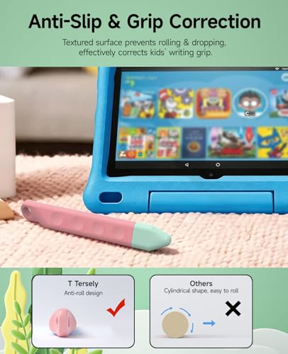 T Tersely 2 Pack Kids Stylus Pens, Pink & Purple Kid‑Friendly Touch Screen Pens, Anti‑Roll Soft Tip Stylus for Children Drawing&Writing, Universal Capacitive Pen for iPad, iPhone, Tablets&Smartphones