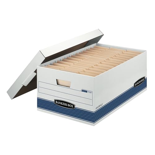 Bankers Box 12-Pack Medium-Duty File Storage Boxes, 24in Legal, FastFold | Speed through filing with FastFold setup, sturdy stacking, reinforced handles, and dependable document protection.