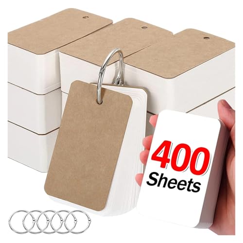 400-100 Sheets Kraft Paper Index Cards Portable Flash Cards With Ring Binder Study Memo Notecards For School Learning Supplies(Black-400Sheets) - color: Black-400Sheets