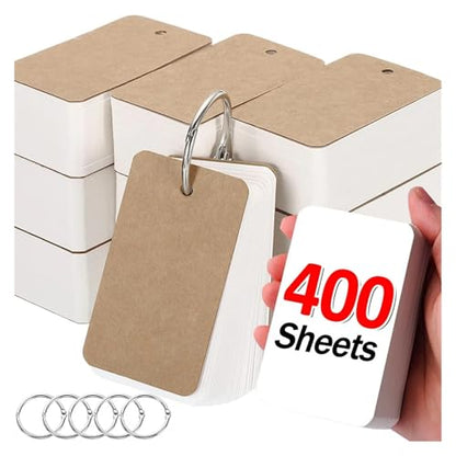 400-100 Sheets Kraft Paper Index Cards Portable Flash Cards With Ring Binder Study Memo Notecards For School Learning Supplies(Black-200Sheets) - color: Black-200Sheets