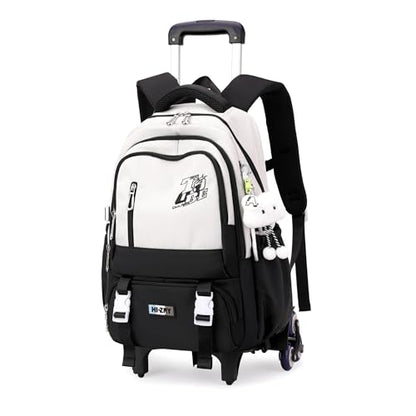 Rolling Backpack for Girls Boys Elementary Middle School Bags, Kids Roller Boys Girls Backpack with 6 Wheels, Black+light beige - color: 6 Wheels-01-black+light Beige, style: 6 Wheels
