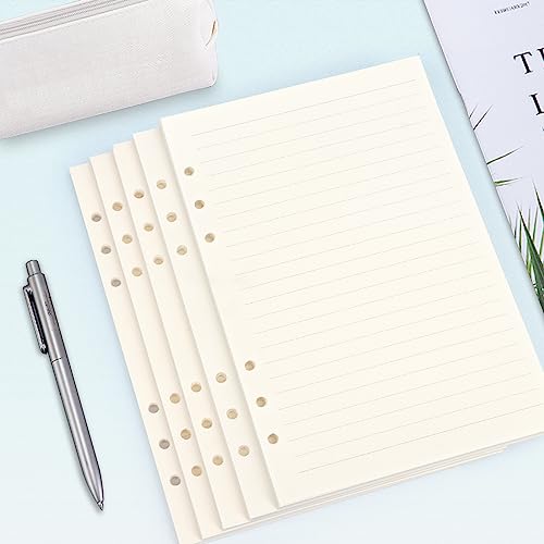 A5 Refill Paper, [5 Pack] Toplive 100GSM Thick Refillable 6 Hole Filler Inserts - 225 Sheets (450 Pages) for 6 Ring Binder Journal Notebook, Lined - style: 5Pack Lined Paper