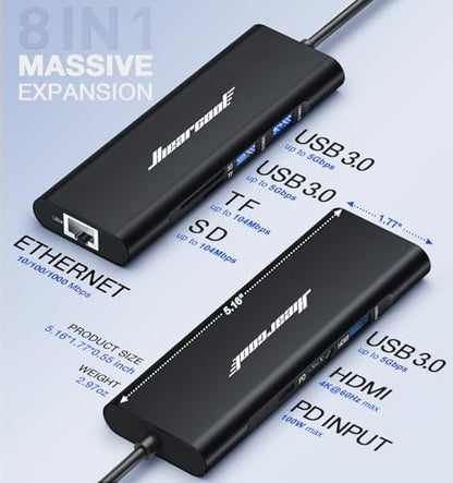 Hiearcool USB C Hub, USB C Dock with Ethernet, 4K@60 HDMI, Midnight Black - color: Midnight Black