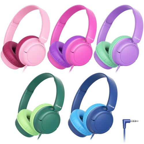 iClever Kids Headphones 5 Pack for Students K-12 & Teachers Classroom/Study | SafeSound Tech3.0, Durable PP Material, Multiple Folding Options, Soft Classroom Headphones for Tablets/Laptop, Bright Color - color: Bright Color