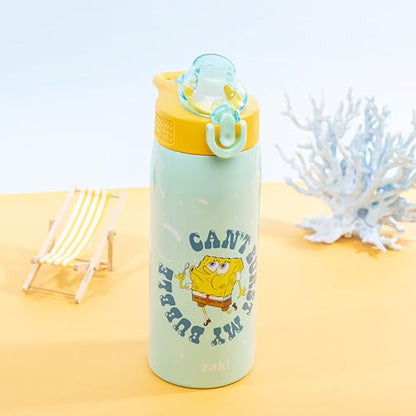 Zak Designs SpongeBob SquarePants Sage Kids Water Bottle For School or Travel, 19oz Stainless Steel Water Bottle With Straw, Handle, and Leak-Proof, Pop-Up Spout Cover (SpongeBob and Patrick) - color: SpongeBob and Patrick