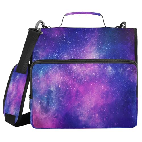 Galaxy Zipper Binder for School with Shoulder Strap & Extra Pockets - 1.5 Inch 3-Ring Binder Holds 500+ Sheets, Textbooks, Laptop - color: Galaxy