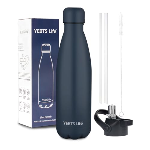 Insulated Water Bottle, 17oz Stainless Steel Water Bottles with straw lid, Metal Sports Water Bottles for Boys,Girls, Double Wall Vacuum BPA-Free Flask for School, Sports (Dark blue) - color: 1 Pack-Dark Blue, size: 17 Ounces
