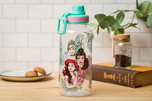Silver Buffalo Disney Princess Ariel, Plastic Water Bottle, 32oz | Belle and Cinderella, Twist Spout, Sticker Set, You Stick Yourself, 0.95 Liters - color: Disney Princesses