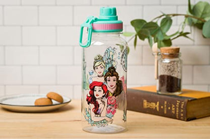 Silver Buffalo Disney Princess Ariel, Plastic Water Bottle, 32oz | Belle and Cinderella, Twist Spout, Sticker Set, You Stick Yourself, 0.95 Liters - color: Disney Princesses
