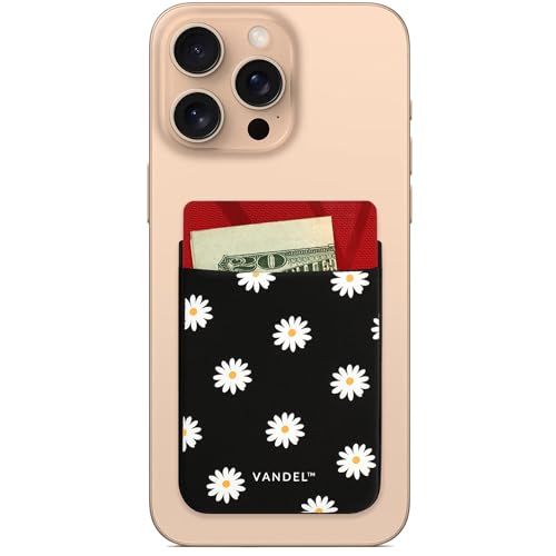 Vandel Pocket – Designer Stick-On Fabric Phone Wallet for Women and Men, Cute Credit Card Holder for Back of Phone and iPhone Case, Stretchy Fabric Adhesive Sleeve for All iPhones and Androids - color: Daisies
