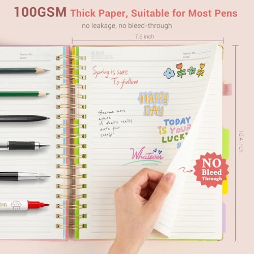 Hardcover Spiral Journal Notebook, 300 Pages 5 Subject Notebook College Ruled with Removable Dividers Tabs, 8" x 10" Notebooks for Work, Spiral Ruled Lined Writing Journal Hardcover Leather Notebook for School (Purple oil painting, 8''x 10'') - color: Pur