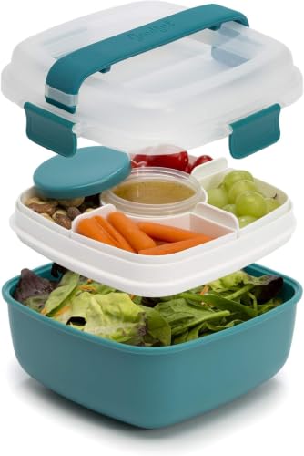 Goodful Stackable Lunch Box Container, Bento Style Food Storage with Removeable Compartments for Sandwich, Snacks, Toppings & Dressing, Leak-Proof and Made without BPA, 56-Ounce, Teal (Pack of 12) - color: Teal, size: 56-Ounce (Pack of 12)