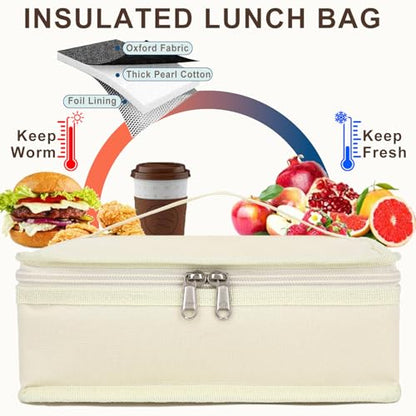 FlowFly Small Insulated Lunch box Portable Soft Bag Mini Cooler Thermal Meal Tote Kit with Handle for Work & School, Beige - color: Beige