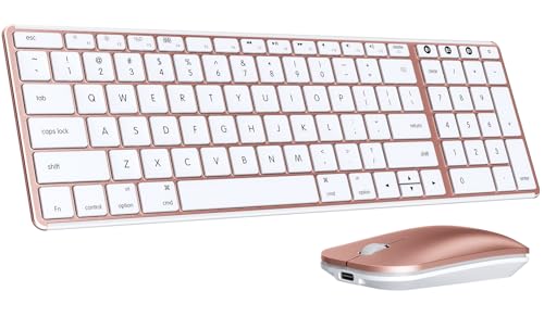 seenda Bluetooth Keyboard and Mouse Combo for Mac, SKM64-2 Rechargeable Silent Wireless Keyboard Mouse Compact Slim, 3 Multi-Device Connection, Compatible for Mac MacBook Pro/Air iPad, White Rose Gold - color: White & Rose Gold