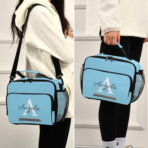 Custom Student Lunch Bag for Boys Girls Sky Blue Solid Color Personalized Name Lunch Box Insulated Cooler Bag for School Picnic Office - color: Multi16