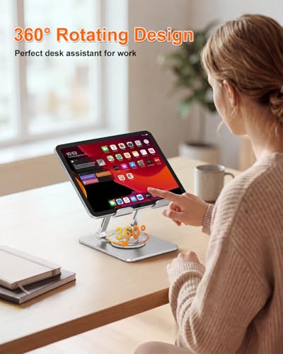 Tablet Stand for iPad, Aluminum iPad Stand for Desk | 360° Rotating, Compatible with 4.7-12.9" iPad, Foldable, for Tablet, Kindle, Galaxy Tab, Silver - color: Silver