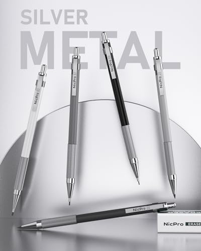Nicpro 38PCS Art Mechanical Pencils Set in Leather Case, 3 PCS Metal Drafting Pencil 0.5, 0.7, 0.9 mm & 5 PCS 2mm Lead Holder (6B 4B 2B HB 2H 4H Colors) For Sketching Drawing With 20 Tube Lead Refills - size: 38PCS