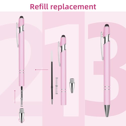 Ballpoint Pen Metal Soft Stylus Pen for Touch Screens，Retractable Tactile Turn Pen，Bulk Pens for Gifts Office Essentials，Medium Point，Black Ink (5 Pink) - color: 5 Pink