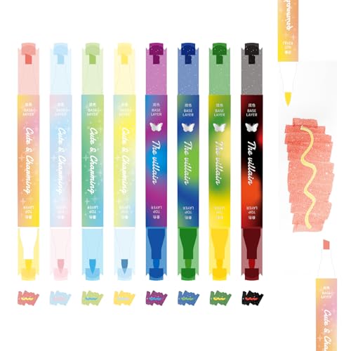 Glitter and Pastel Highlighters,16 Colors Assorted Dual Tip withNo-Bleed Quick Dry Ink, 8-PackHighlighter Markers Set forSchool & Office - color: Black,red,Purple,Yellow,Pink,Green,F-Yellow,F-Green