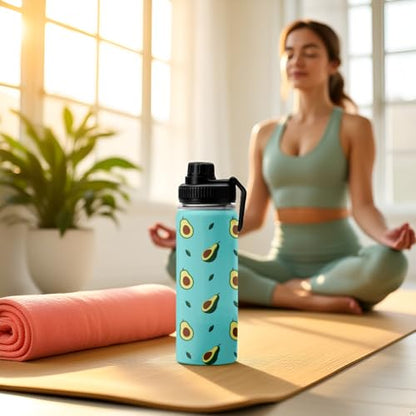 Green Avocado Water Bottle 18oz Stainless Steel Insulated Tumbler Coffee Travel Mug Cup Keeps Drinks Cold & Hot, Cute Avocado Gifts for Women Birthday - color: Avocado