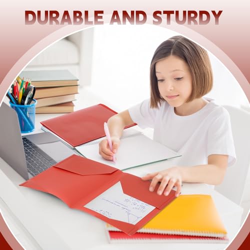 Henoyso 36 Pack Red Plastic Folders with Clear Front Pockets Heavy Duty File Folders with 2 Pockets and Card Slot for Student Communication School Office Presentation Report - color: Red