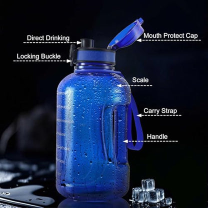 GEMFUL 2L Leak Proof Water Bottle with Handle 64oz Large Gym Jug Time Marker No Straw BPA Free Motivational for Men & Women (Royal Blue) - color: 2L Blue No Straw