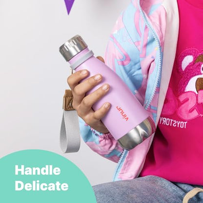 Small Water Bottle-12 oz Leak Proof Insulated Water Bottle with Carry Rope | Double Wall Vacuum Stainless Steel Water Bottle for Travel, School, Cola Shape Flask with Carry Rope (Silver) - color: Silver, size: 12 Ounces