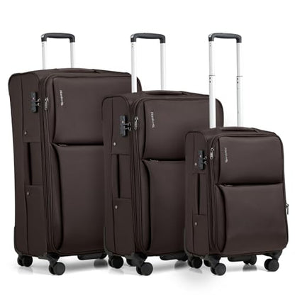 Hanke 3 Piece Luggage Sets Softside Expandable Carry On Luggage Set Travel Suitcase Sets with Spinner Wheels TSA Approved Luggage(Coffee, 20in/24in/28in) - color: Coffee, size: 3 Pc Set(20/24/28)